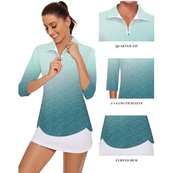 Women's Golf Polo Shirt Moisture Wicking UPF 50+ 3/4 Sleeve Athletic Top - Picture 3 of 5